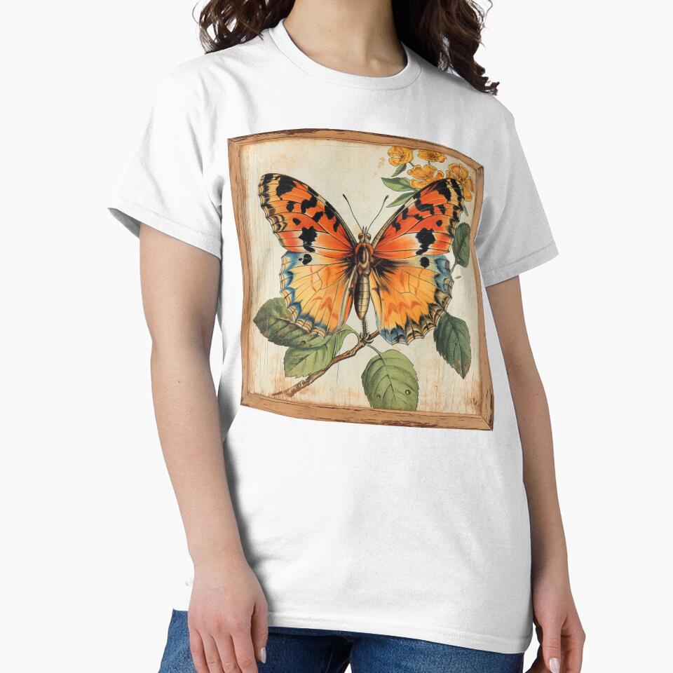 Butterfly Orange Floral Vintage Style Art Nouveau by TheBohemianLark