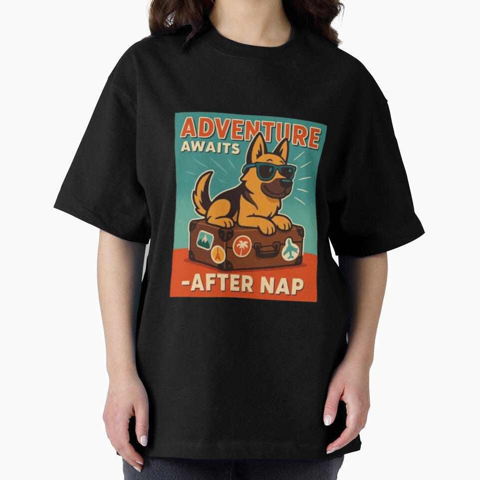 Adventure Awaits After Nap – Funny Sarcastic German Shepherd Dog Humor Design by Typologystudios