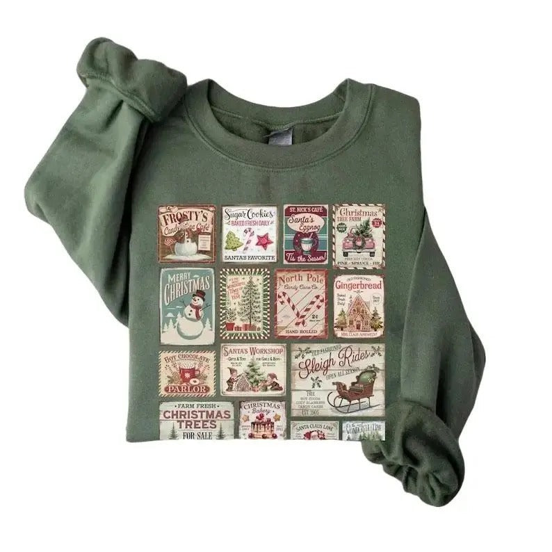 Gildan Vintage Retro Shirt Santa Claus Shirt Stamps Shirt Tree Shirt Merry Shirt T-Shirts